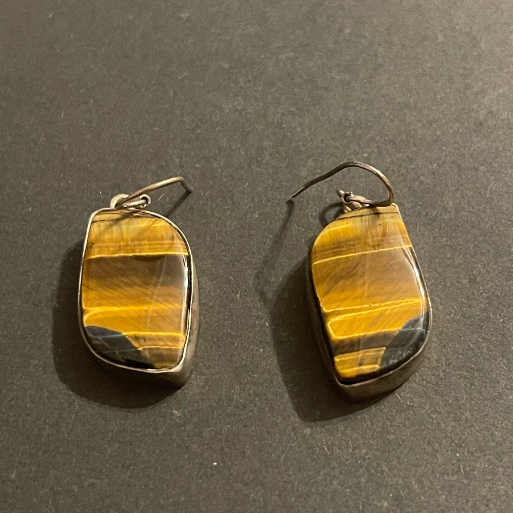 Tiger  eye earrings 925 silver rim